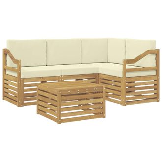 vidaXL Conjunto De Sof&aacute;s De Exterior 5 Pcs Blanco Y Crema Poli&eacute;ster Vidaxl