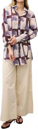 0039 Italy Taya Fan Print Cotton Blouse In Multi