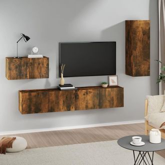 Berkfield Home 4 Piece TV Cabinet Set Smoked Oak Engineered Wood in Brown