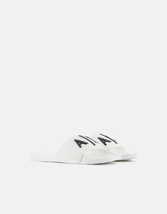 A|X Armani Exchange Mens Armani Exchange Mens A|X Logo Sliders - Optical White/Black K488 - Size: 10