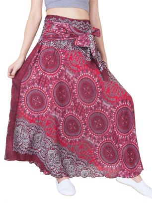 Lofbaz Long Maxi Skirts for Women Boho Gypsy Dress Bohemian Hippie Dresses African Clothing Womens Indian Wrap Skirt Plus 1 Burgundy One Size