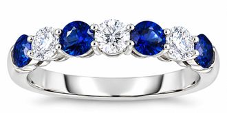 Pompeii3 1 1/2Ct TW Round Diamond & Blue Sapphire Stackable Ring in 14k Gold Lab Grown