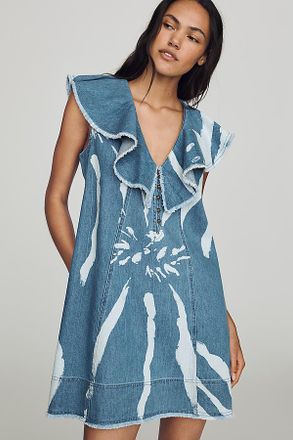 Pilcro V-Neck Ruffle Denim Mini Dress