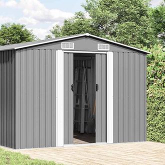 Berkfield Home Garden Shed 257x392x181 cm Metal Grey | Size: 257 x 392 x 181 cm