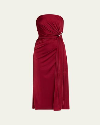 Halston Heritage Nadia Strapless Draped Jersey Midi Dress