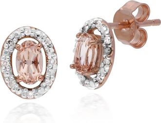 Gemondo Classic Oval Morganite & Diamond Halo Stud Earrings in 9ct Rose Gold