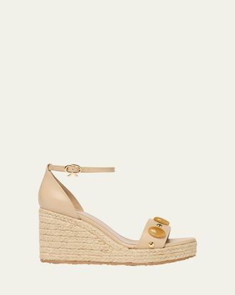 Gianvito Rossi 70mm Embellished Leather Espadrille Wedge Sandals