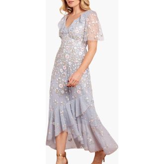 Needle & Thread Ethereal Blooms Frill Ankle Gown in Skylight/multi at Nordstrom, Size 16