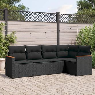 vidaXL Set De Muebles De Jard&iacute;n 5 Pzas Y Cojines Rat&aacute;n Sint&eacute;tico Negro Vidaxl