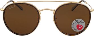 Ray-Ban Round Double Bridge Polarized Brown Classic B-15 Unisex Sunglasses RB3647N 001/57 51