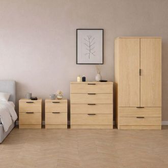 Home Discount Trega 4pc Bedroom Furniture Set - 2x 2 Drawer Bedside, 4 Drawer Chest & 2 Door Wardrobe, Pine