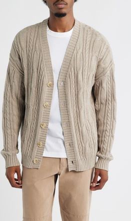 BP. Cable Cotton Cardigan in Tan Teak Heather at Nordstrom, Size Xx-Large