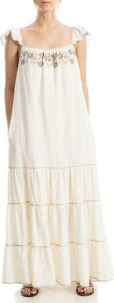 Max Studio Embroidred Tiered Maxi Dress in Antique/New Platinum Emb at Nordstrom Rack, Size X-Small
