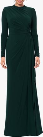 Betsy & Adam Side Ruffle Long Sleeve Gown in Forest at Nordstrom, Size 10P