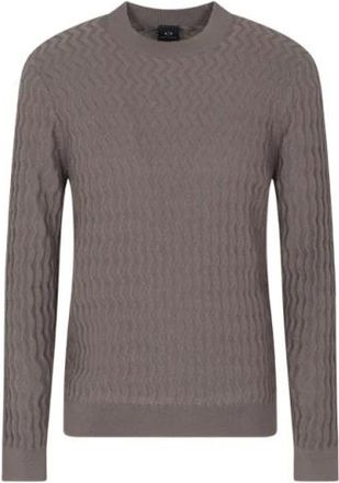 A|X Armani Exchange Wavy Texture Sweater - Heren - Ronde hals truien - Beige - L - Wol - Truien & Vesten