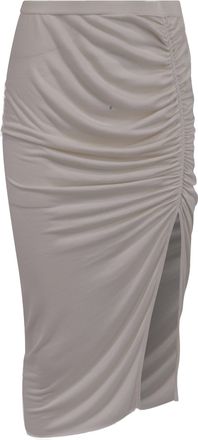 Rick Owens Lilies Ruched Midi Skirt in White Viscose