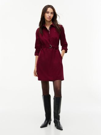 Tommy Hilfiger Womens Belted Oxford Shirtdress - Burgundy - XXL
