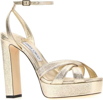 Jimmy Choo London Womens Metallic Fabric Platform Heel Sandal Gold