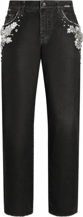 Dolce & Gabbana embroidered crystal-embellished jeans - men - Cotton - 50 - Black