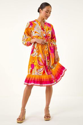 Roman Tropical Print Buttoned Dress