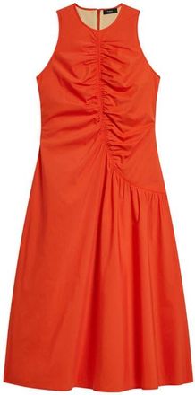 Theory Asymmetric Ruched Sleeveless Midi Dress in Poppy at Nordstrom, Size 10