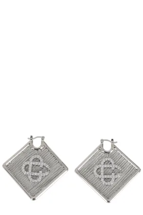 Casablanca Silver Diamond Logo Hoops Brass Earrings