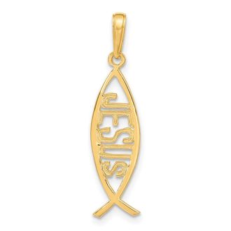 Diamond2Deal 14k Yellow Gold Ichthus Fish JESUS Pendant