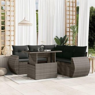 vidaXL Set De Muebles De Jard&iacute;n 6 Pzas Y Cojines Rat&aacute;n Sint&eacute;tico Gris Vidaxl