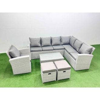 Fimous Garden Outdoor pe Rattan Furniture Set 9 Seater Rattan Garden Sofa Set with 2 Small Footstools Light Grey Mixed - Fimous