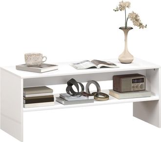 HOMCOM Homcom - Mesa De Centro Mesa Auxiliar Con Compartimento Abierto Para Sal&oacute;n Comedor 100x40x41,5 Cm Blanco Brillante