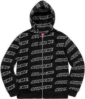 SUPREME Repeat Zip Up Hooded Sweatshirt Black White SUP-SS21-890