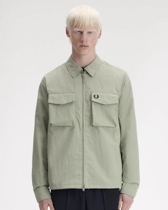 Fred Perry Mens M37 Overshirt in Sage Green Nylon - Size X-Large