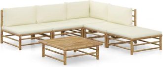 vidaXL Set De Muebles De Jard&iacute;n 6 Piezas Bamb&uacute; Y Cojines Blanco Crema Vidaxl