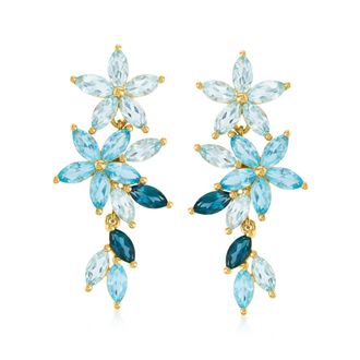 Ross-Simons Tonal Blue Topaz Floral Earrings in 18kt Gold Over Sterling