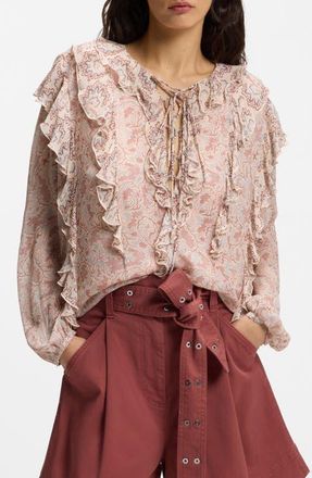 Boss Orange by Hugo Boss Paisley Ruffle Blouse in Rust Paisley at Nordstrom, Size 12