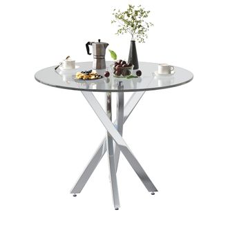 STILVORA Tavolo Da Pranzo Rotondo In Vetro Con Piano In Vetro Temperato, Gambe In Metallo E Gambe Incrociate - 80&times;80&times;75 Cm, Argento