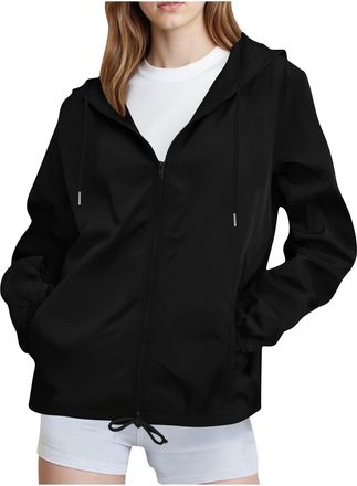 Generic Womens Waterproof Jacket Lightweight Rain Jackets For Ladies Hooded Raincoat Softshell Zipper Hat Outdoor Hiking Waterproof Raincoats Jackets Comforta