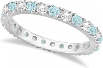 Allurez Diamond & Aquamarine Eternity Ring Stack Band 14K White Gold (0.51ct)