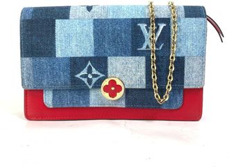 Louis Vuitton Monogram Denim Blue Red Color Monogram Denim Chain/Shoulder Wallet (Pre-Owned)