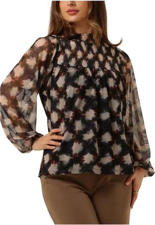 Summum Dames Blouses Jersey Smocked Top Blurred Star Print - Dames - Blouses - Veelkleurig - S - Overhemden