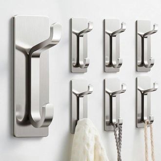 OEM Ganchos De Pared Para Abrigos Y Toallas: Ganchos Adhesivos Para Puertas Con Capacidad De Carga De 6 Kg, Color Plata, 6 Unidades