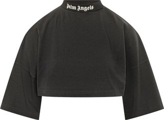 Palm Angels Back Curved Logo Tee - Dames - T-shirts - Zwart - S - Katoen - Tops