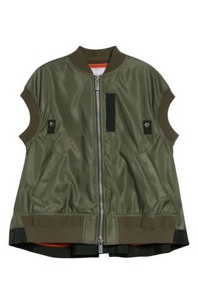 sacai Nylon Twill Bomber Vest in Khaki at Nordstrom, Size 4