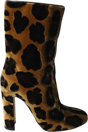 Dolce & Gabbana Womens Velvet Leopard Print Calf Boots Multicolor Velvet (Authentic Pre-Loved)