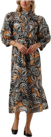 Kudibal Copenhagen Elegante Bruine Midi Jurk - Dames - Casual kleedjes - Veelkleurig - S - Kleedjes