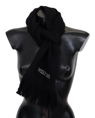 Missoni Mens Black Wool Unisex Neck Warmer Wrap Scarf Silk