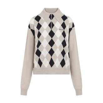 Miu Miu Argyle Polo Jumper - female - Miu Miu - Cashmere Knitwear - Multicolor - XS - Knitwear