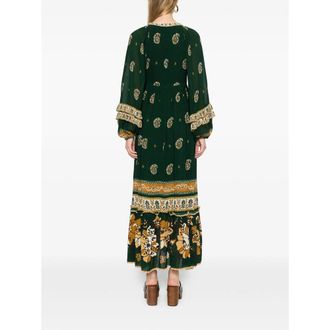 Farm Rio Floral Print V-Neck Dress - Green