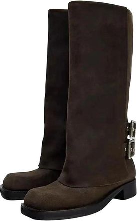 Generic Womens Chunky Heel Platform Ankle Boots Belt Buckle Cowboy Boots