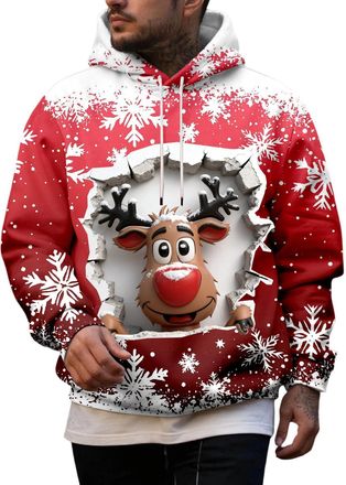 Generic Mens Christmas Sweatshirt Mens Christmas Print Hooded Long Sleeve Hoodie Top Hoodie Xmas Party Hooded Pullover Top With Pocket Santa Festive Sweatshir